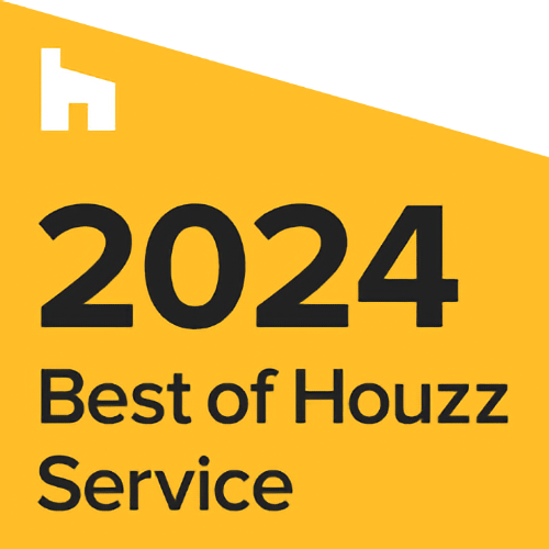 A bright yellow award badge featuring the Houzz logo and the text "2024 Best of Houzz Service".